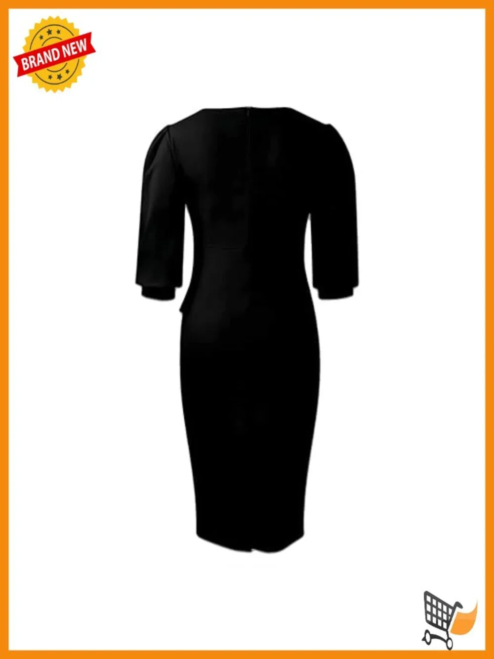 Midi Pencil Dress with 3/4 Sleeves, Hidden Zipper, Self Tie Waist - Picture 5 of 6